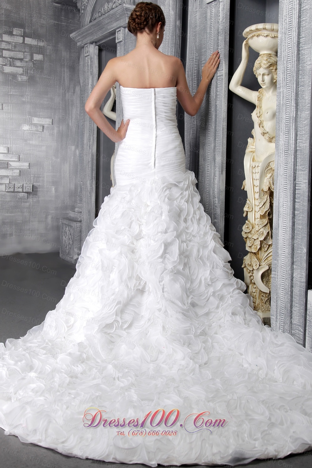 Gorgeous Rolling Flowers Sweetheart Ruffles Wedding Dress
