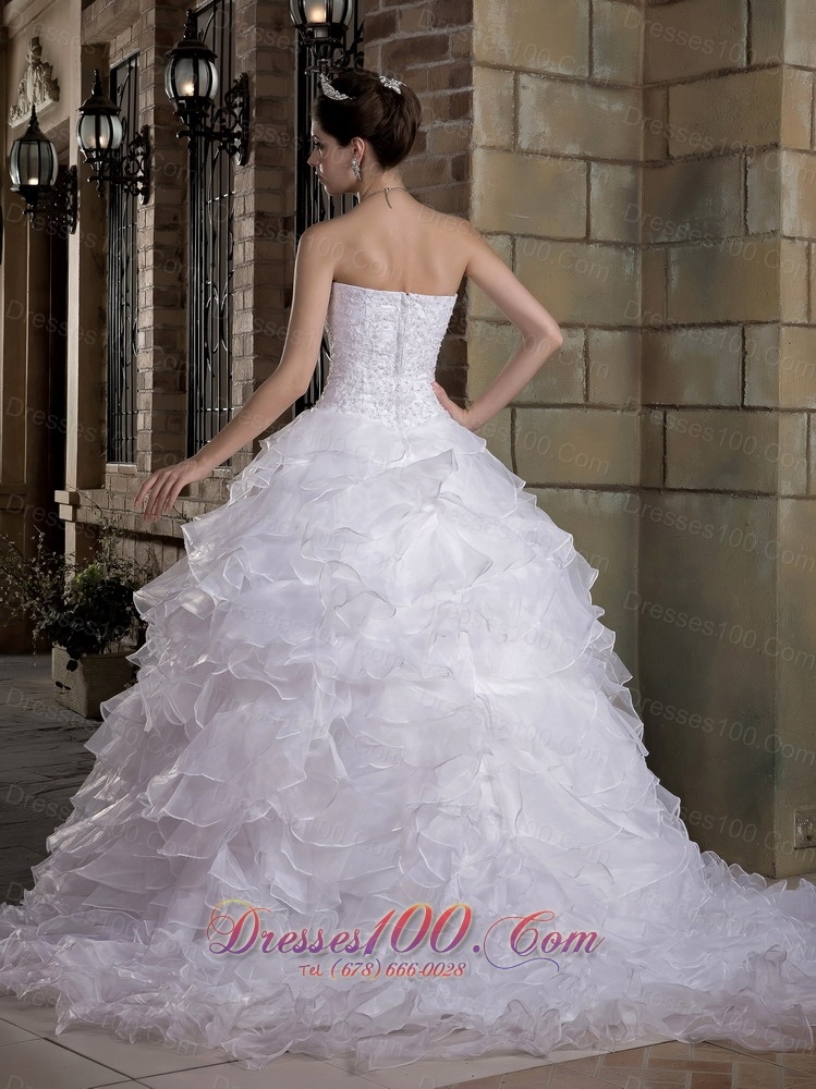 Ornate Strapless Taffeta and Organza Ruffles Wedding Dress