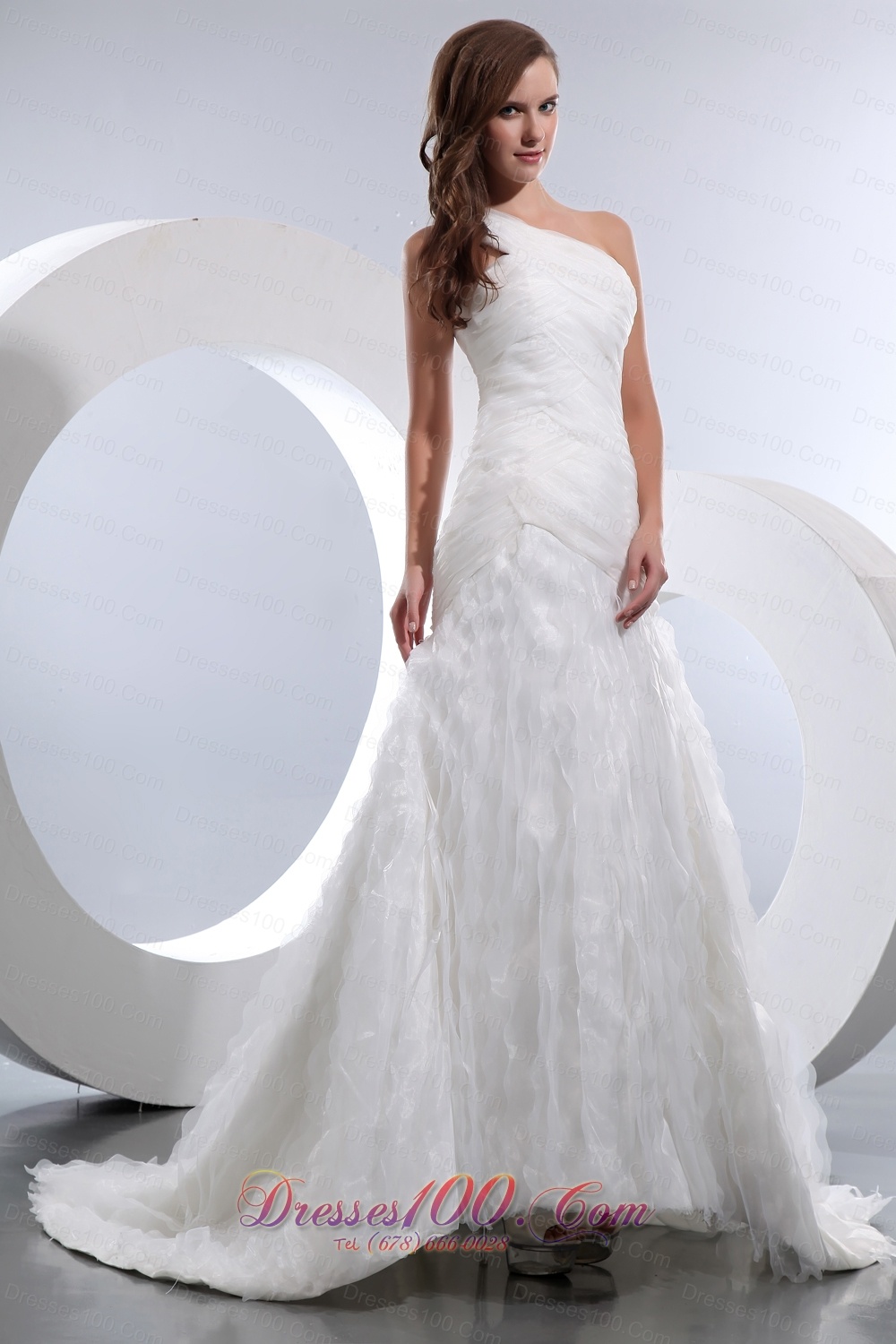 Amazing Ruch One Shoulder Taffeta and Organza Wedding Dress