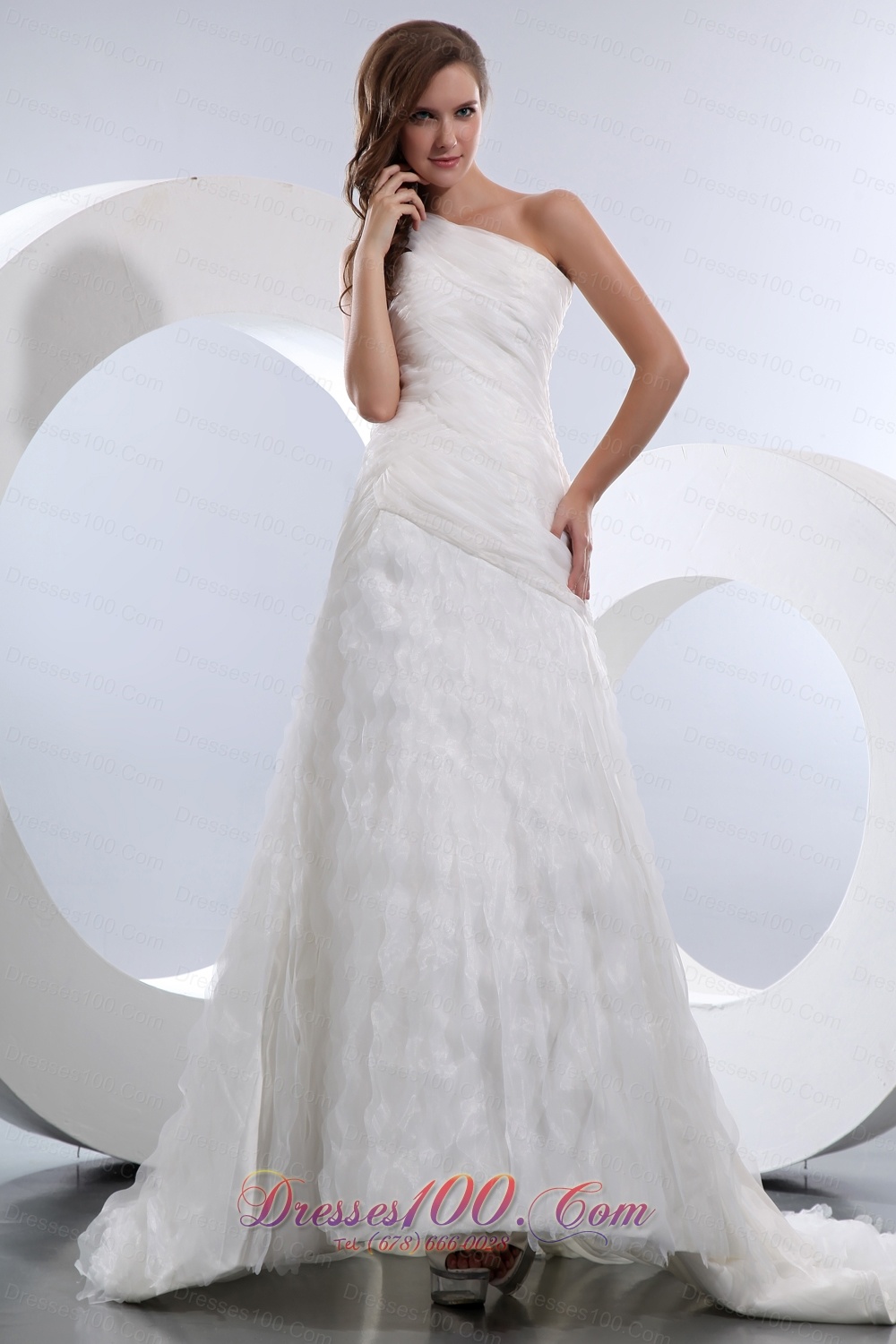 Amazing Ruch One Shoulder Taffeta and Organza Wedding Dress