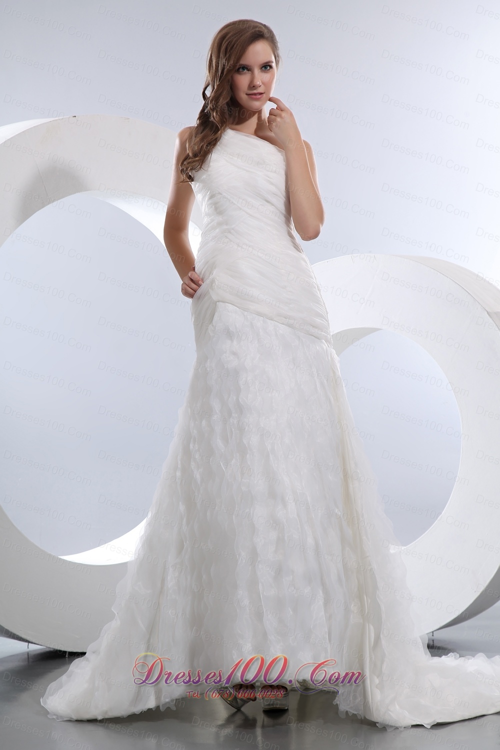Amazing Ruch One Shoulder Taffeta and Organza Wedding Dress