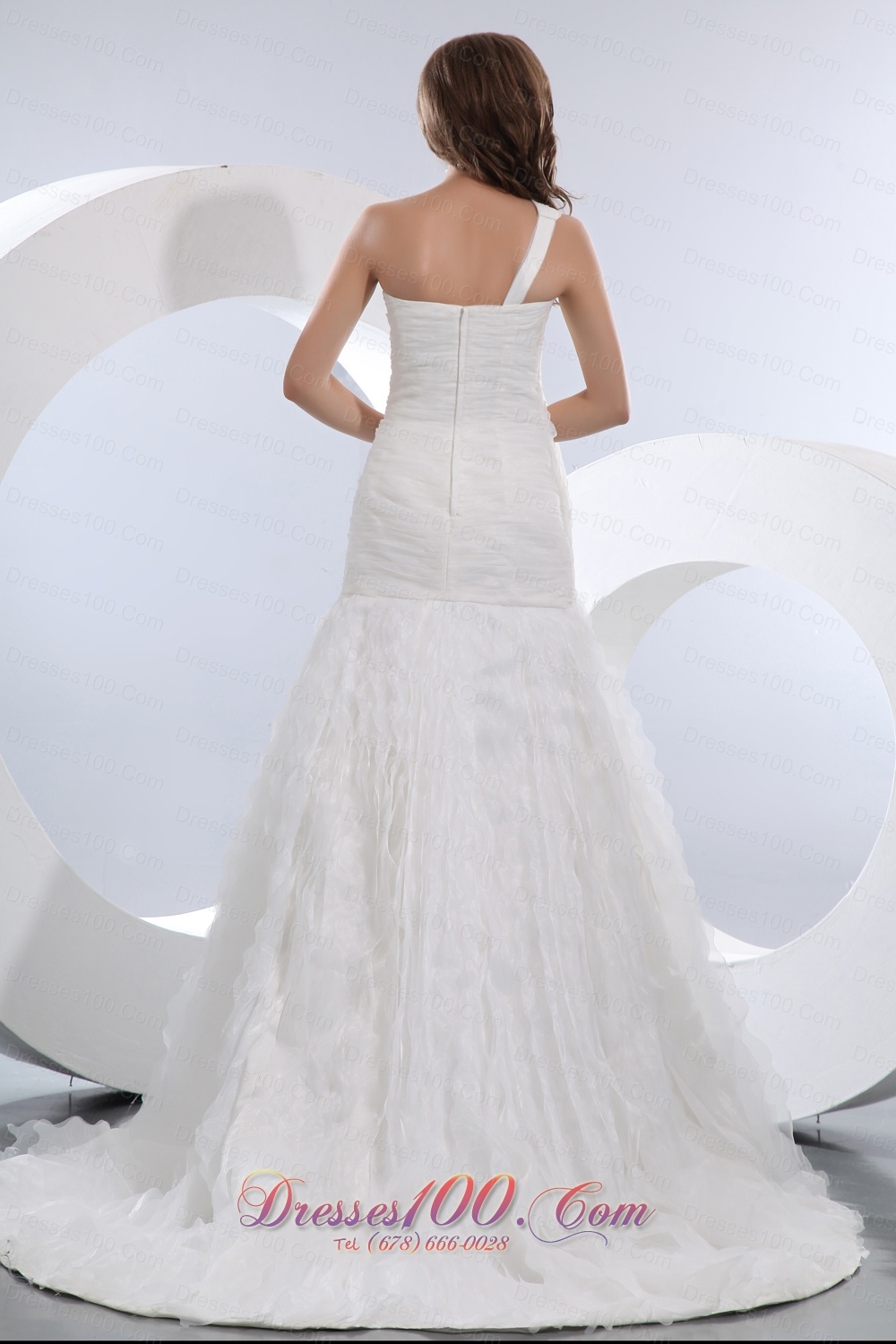 Amazing Ruch One Shoulder Taffeta and Organza Wedding Dress