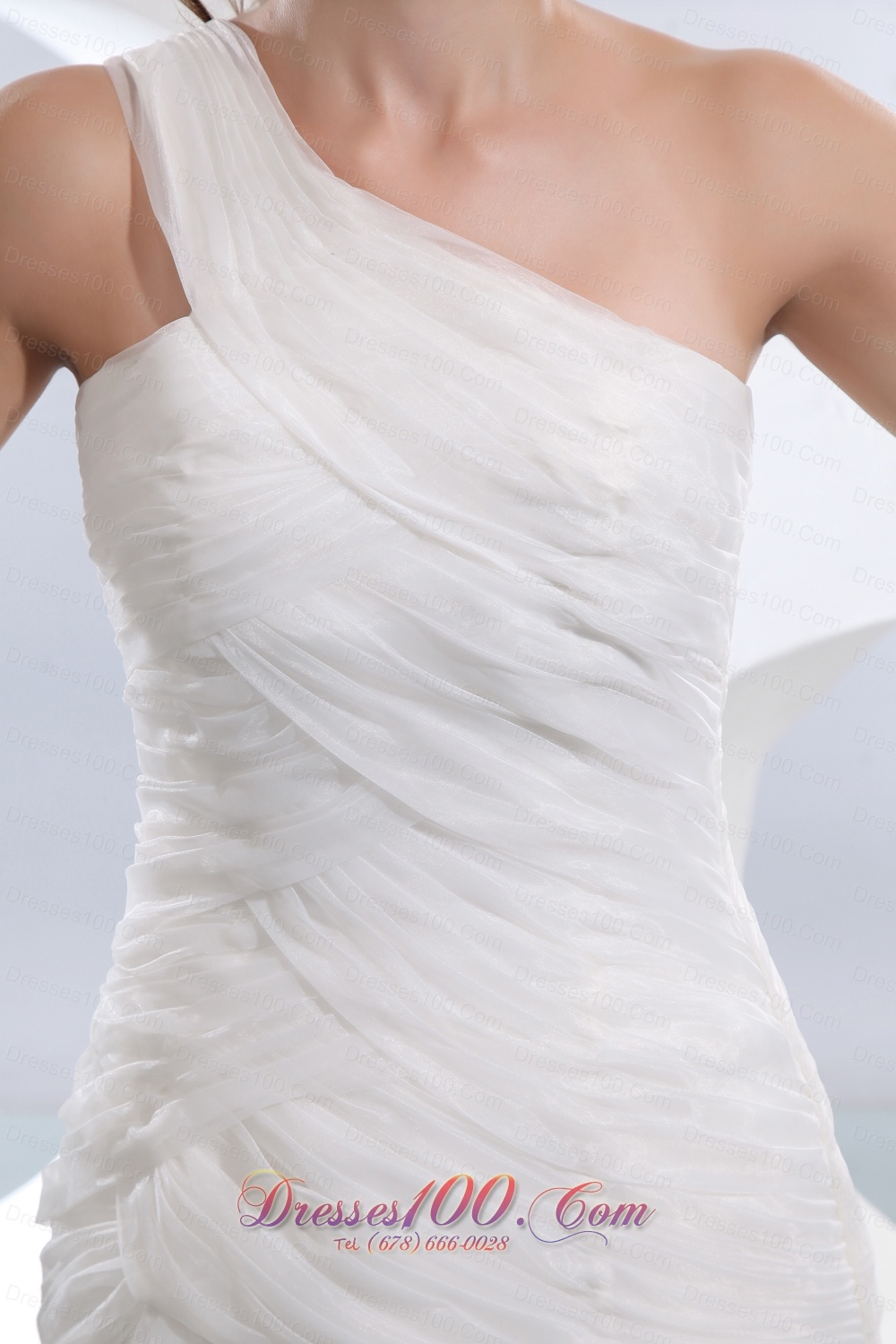 Amazing Ruch One Shoulder Taffeta and Organza Wedding Dress