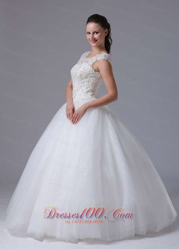 Scoop Wedding Dress With Appliques Decorate Bust Tulle