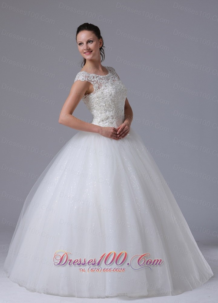 Scoop Wedding Dress With Appliques Decorate Bust Tulle