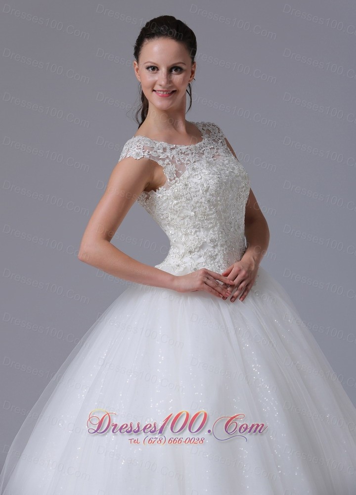 Scoop Wedding Dress With Appliques Decorate Bust Tulle