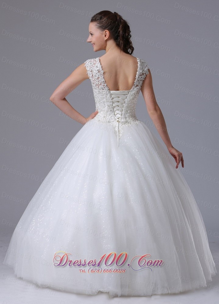 Scoop Wedding Dress With Appliques Decorate Bust Tulle