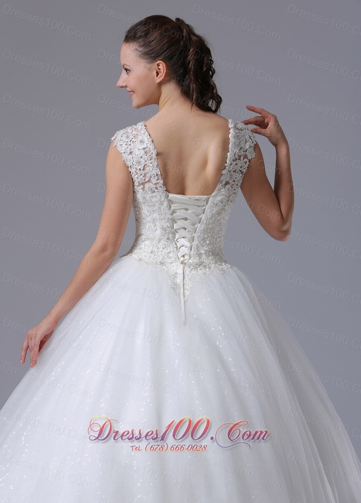 Scoop Wedding Dress With Appliques Decorate Bust Tulle
