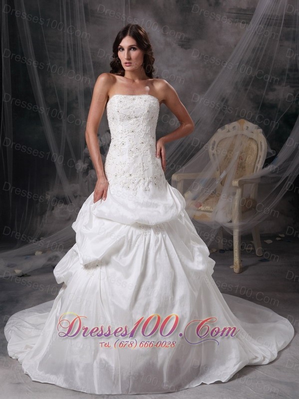 Strapless Wedding Dress Taffeta Appliques On Sale