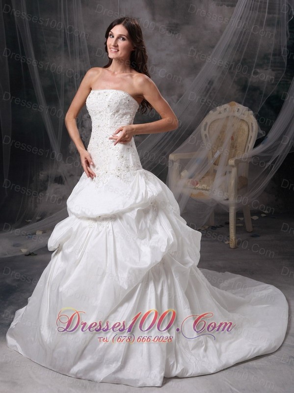 Strapless Wedding Dress Taffeta Appliques On Sale