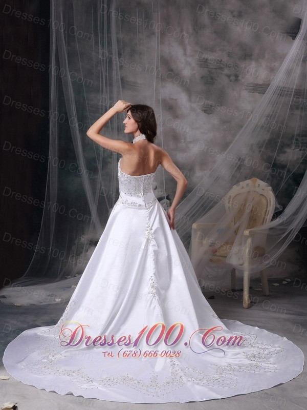 Wedding Dress Halter Satin Embroidery and Beading
