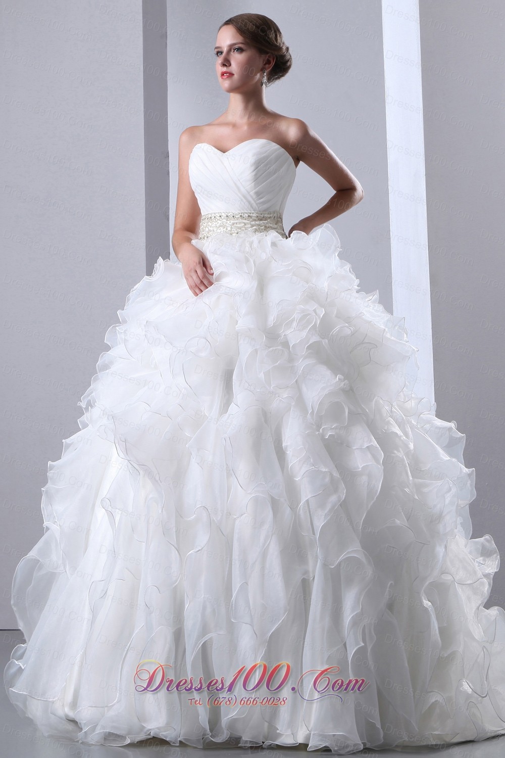 Chapel Train Organza Ruffles Bridal Dress