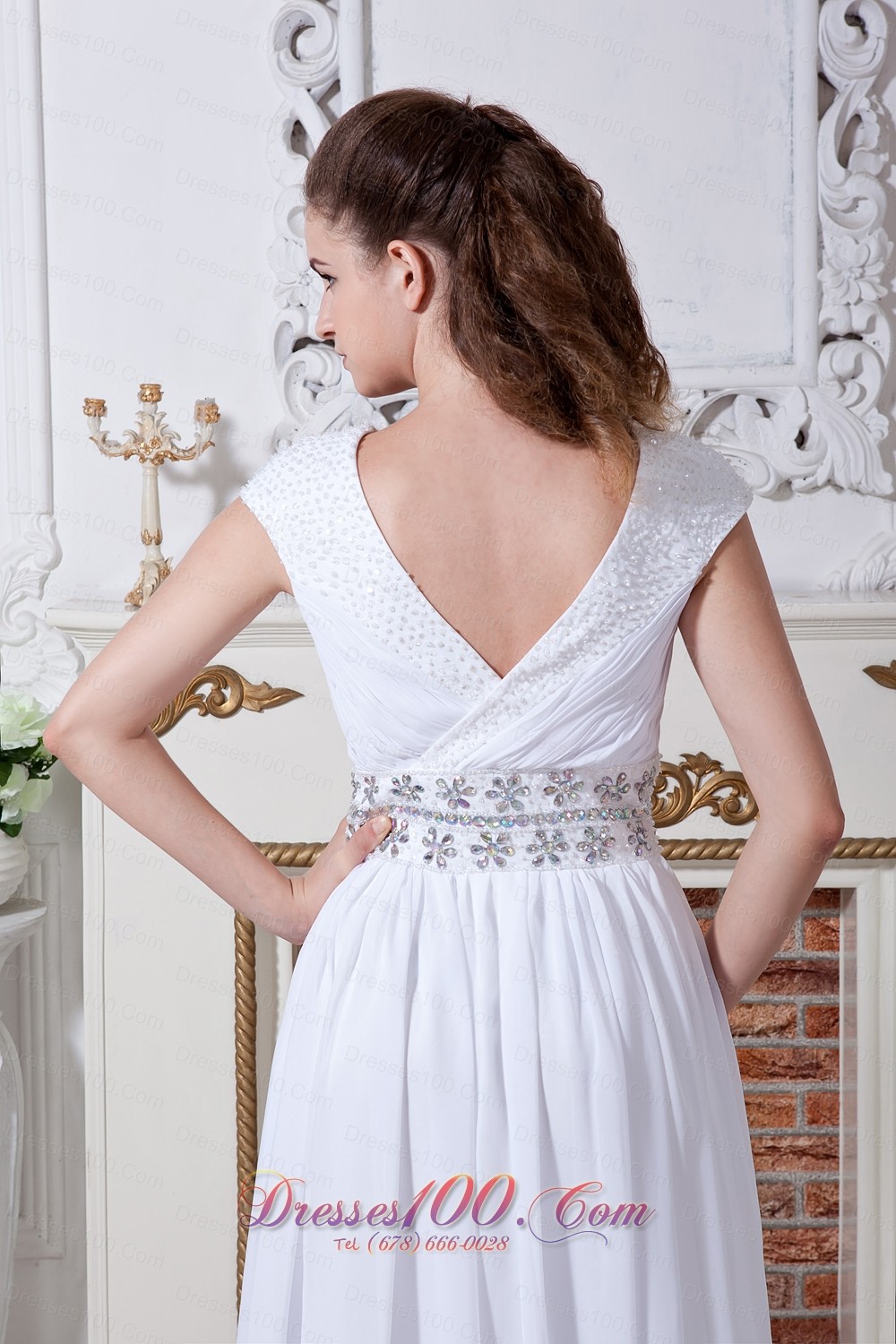 Soft Prom Dress V-neck Chiffon Beading