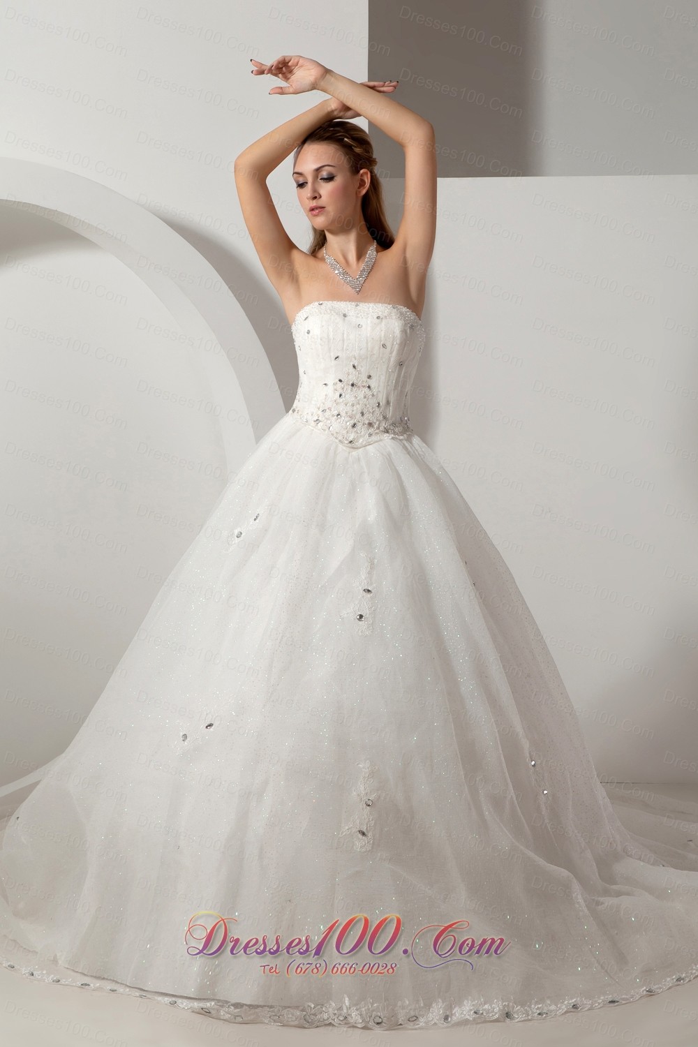 Unique Strapless Organza Bridal Dress Beading