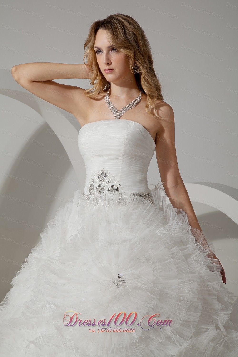 Strapless Tulle Bridal Dress Beading Court Train