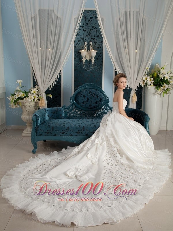 Strapless Cathedral Train Bridal Dress Taffeta