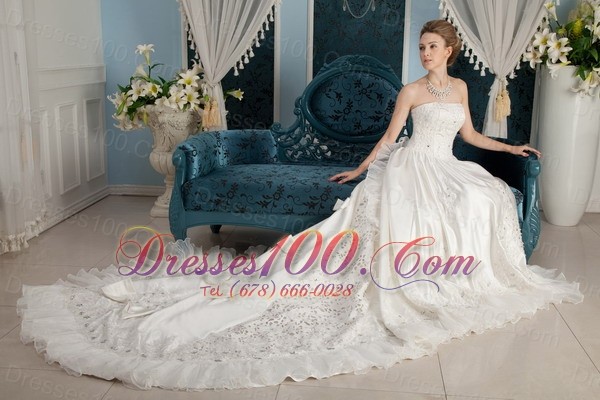 Strapless Cathedral Train Bridal Dress Taffeta