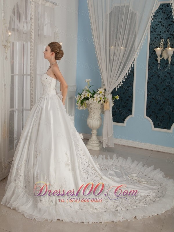 Strapless Cathedral Train Bridal Dress Taffeta