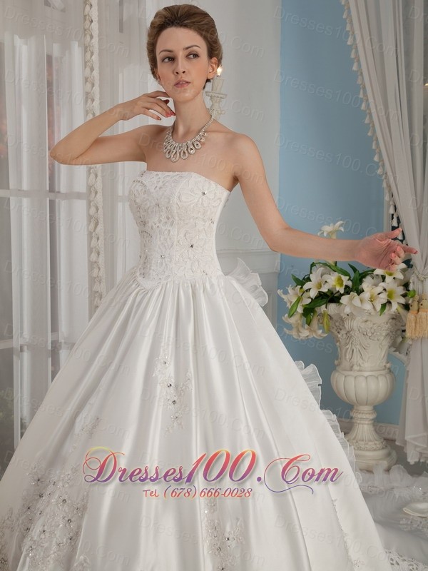 Strapless Cathedral Train Bridal Dress Taffeta
