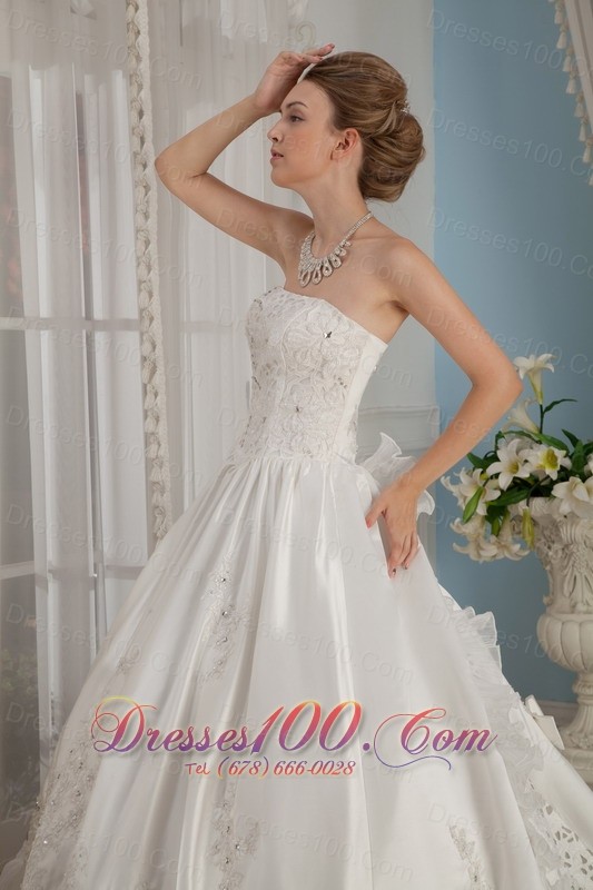 Strapless Cathedral Train Bridal Dress Taffeta