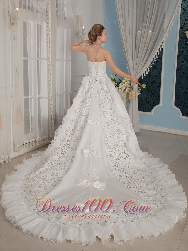 Strapless Cathedral Train Bridal Dress Taffeta