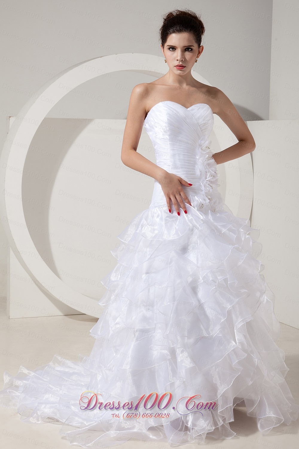 Ruffles Sweetheart Organza Princess Bridal Gown Handle Flowers