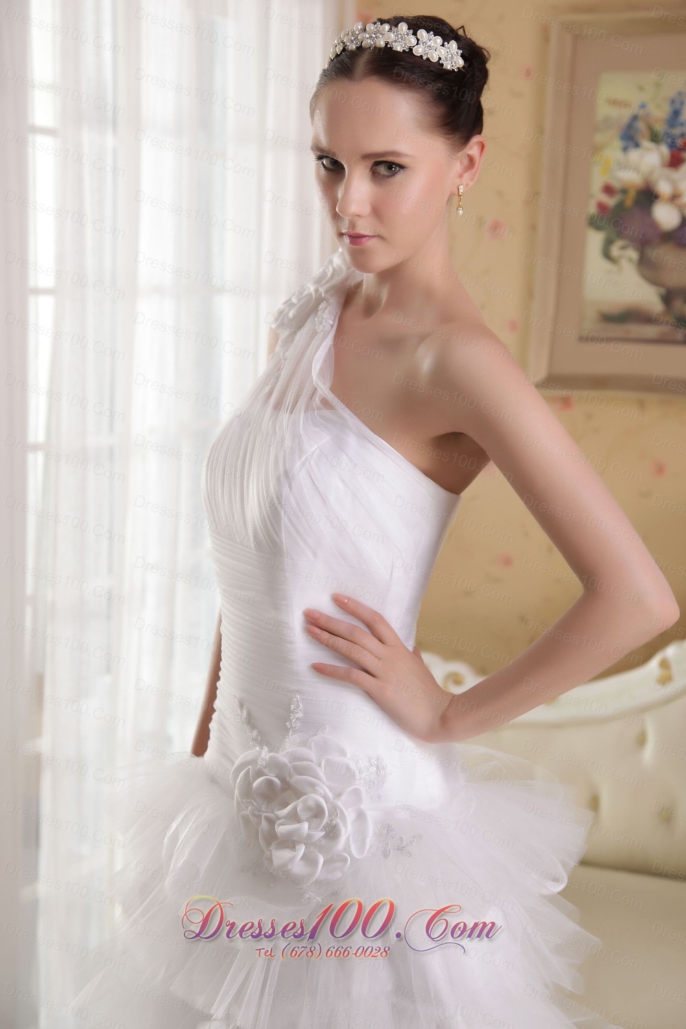 Floral One Shoulder Ruffles Bridal Gown