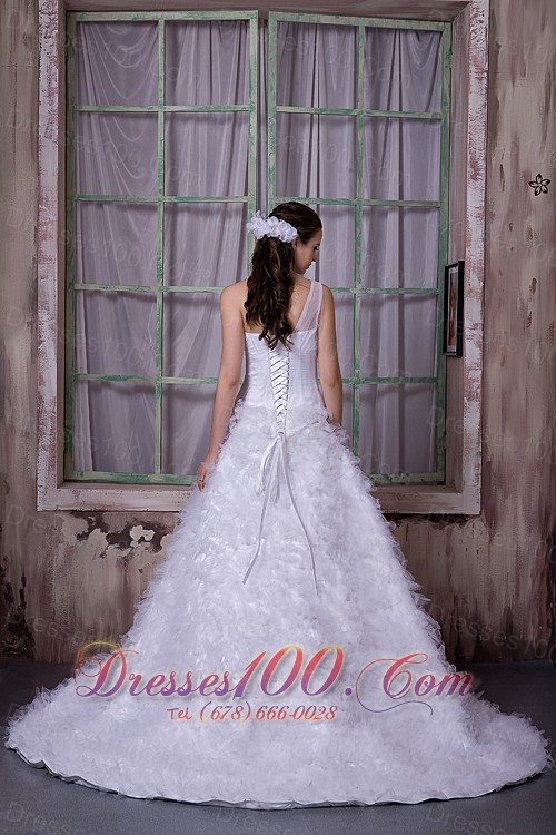 One Shoulder Bridal Wedding Gown With Court Train