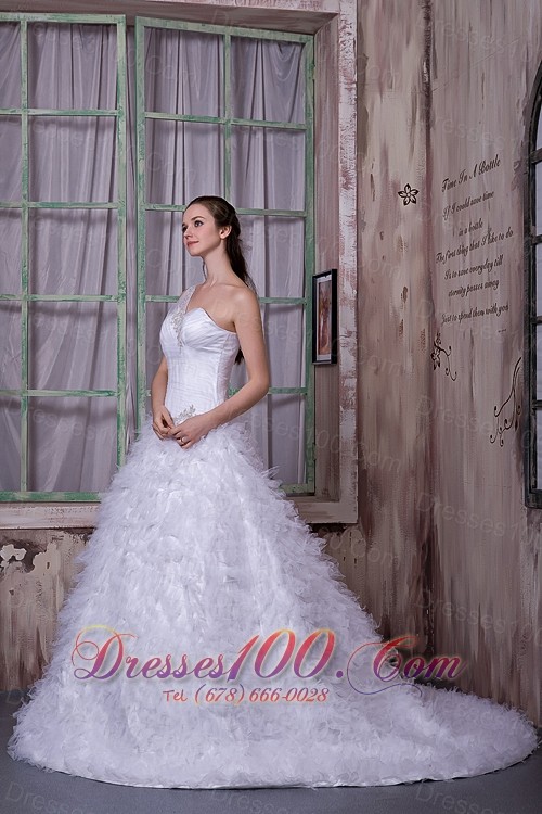 One Shoulder Bridal Wedding Gown With Court Train