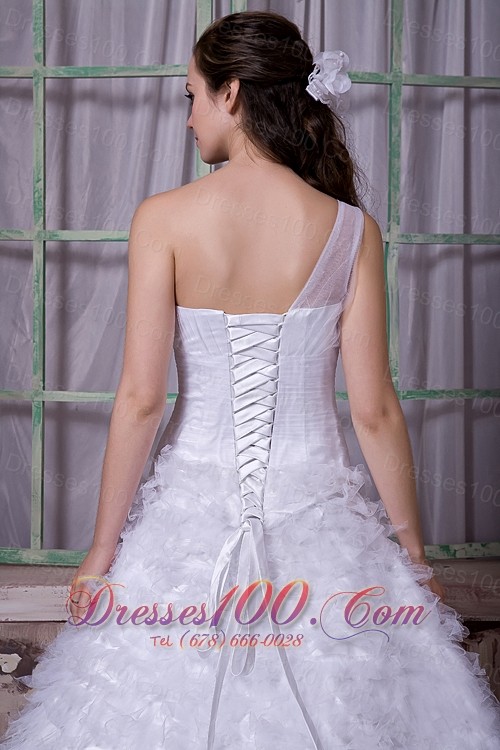 One Shoulder Bridal Wedding Gown With Court Train