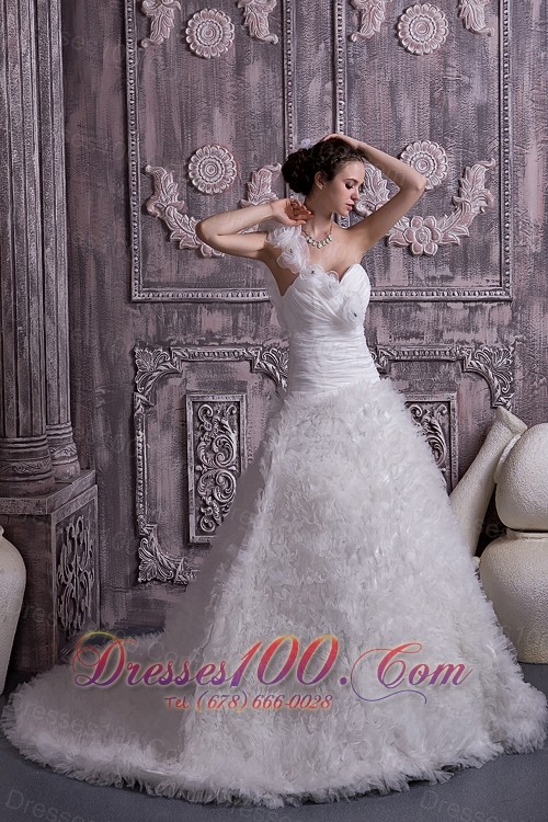 One Shoulder Court Train A-line Bridal Gown Tulle