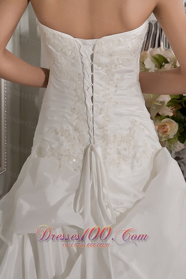 Strapless A-line Bridal Dress Taffeta Court Train Appliques