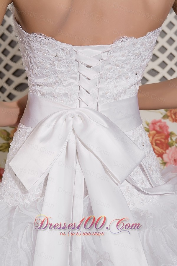 Court Train Organza And Lace Bridal Gown A-line Strapless