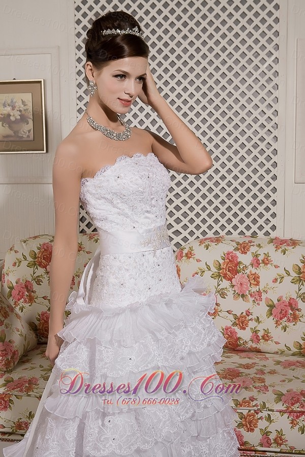 Court Train Organza And Lace Bridal Gown A-line Strapless