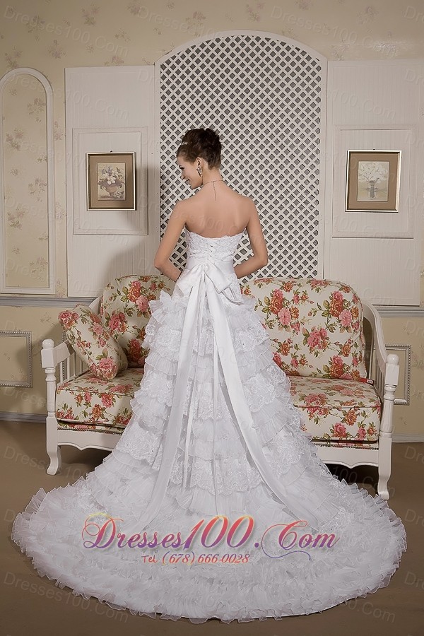 Court Train Organza And Lace Bridal Gown A-line Strapless
