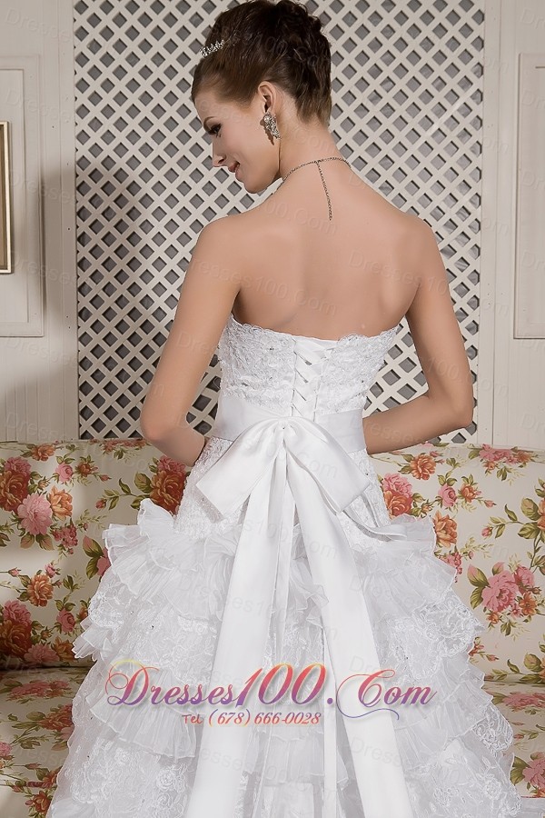 Court Train Organza And Lace Bridal Gown A-line Strapless