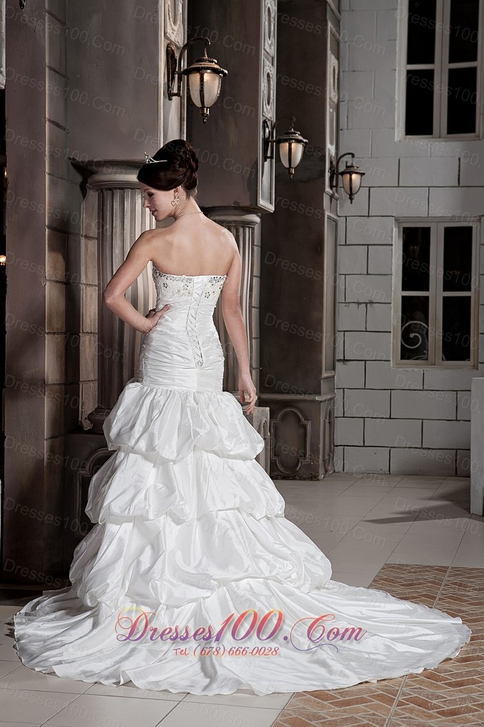 Taffeta Chapel Train Strapless Beading Wedding Dress