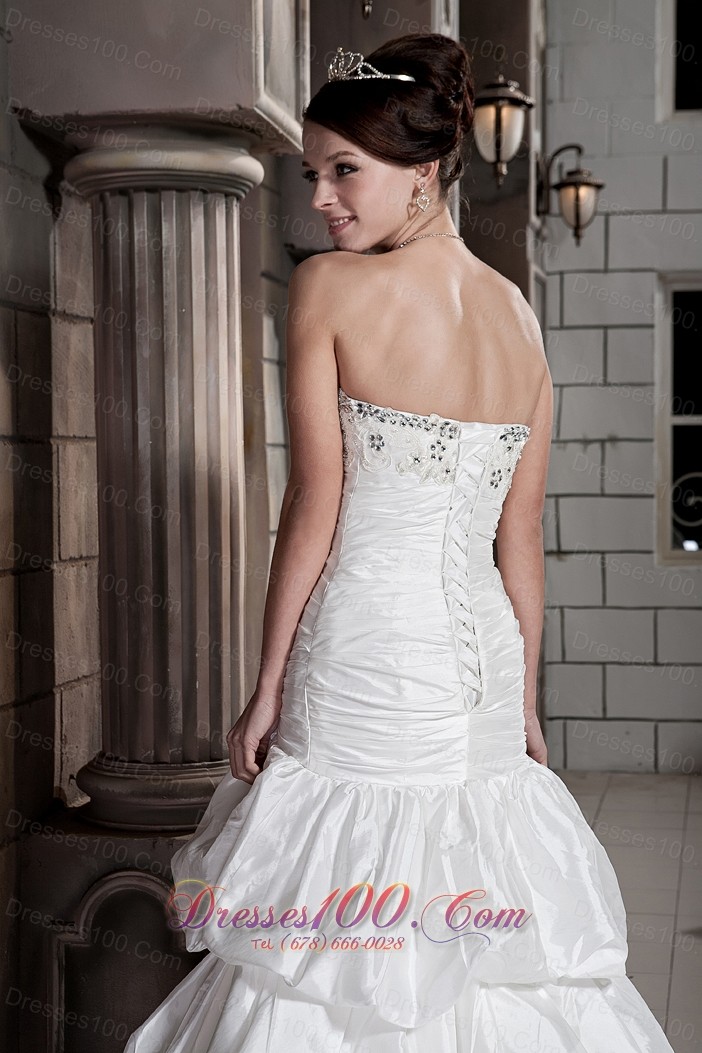 Taffeta Chapel Train Strapless Beading Wedding Dress