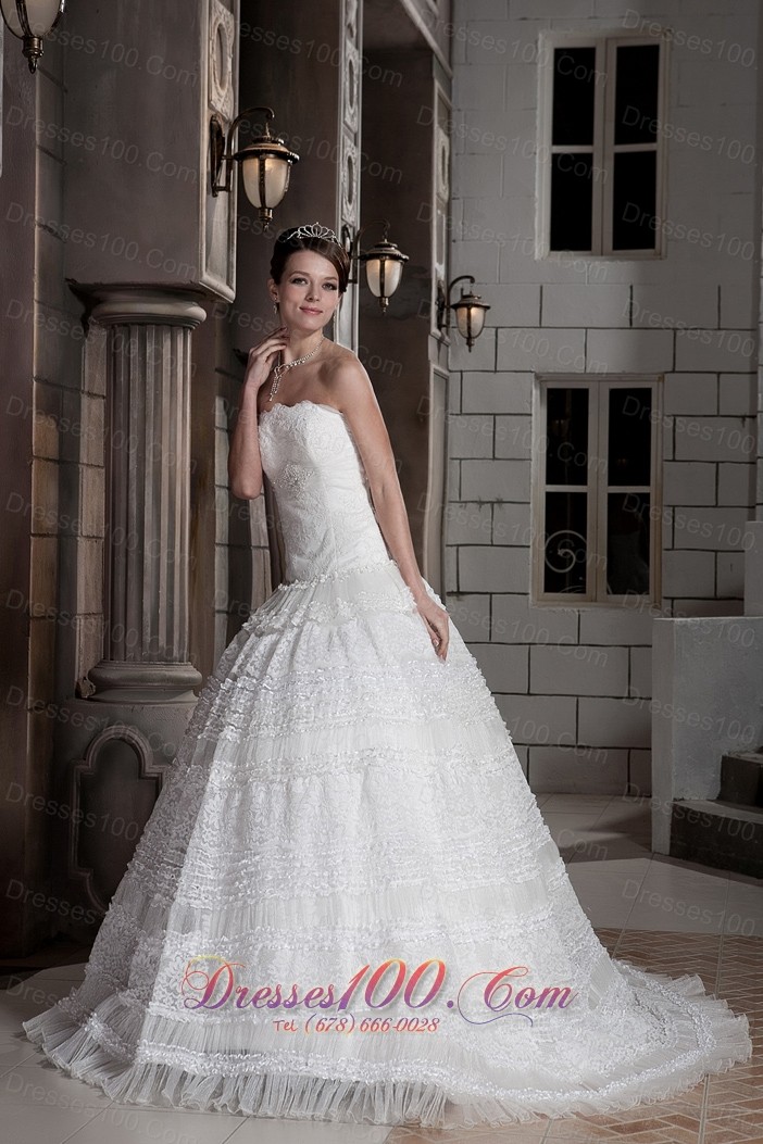 Strapless Special Fabric Beading A-line Bridal Wedding Dress