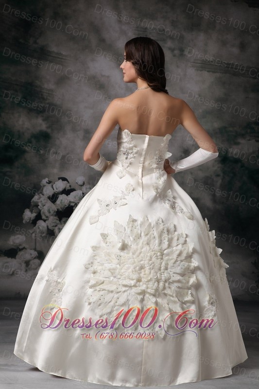 Strapless Satin Ball Gown Bridal Dress Appliques Custom Made