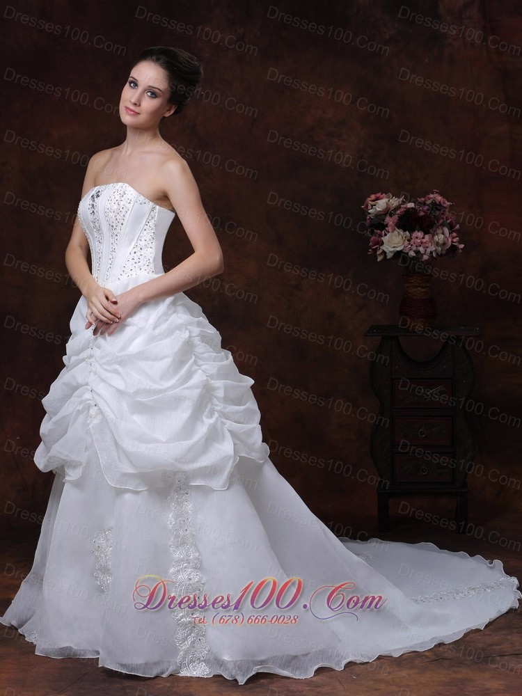 Strapless A-line Organza Bridal Dress With Beading Court Train