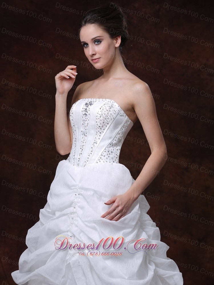 Strapless A-line Organza Bridal Dress With Beading Court Train