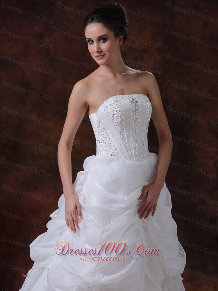 Strapless A-line Organza Bridal Dress With Beading Court Train