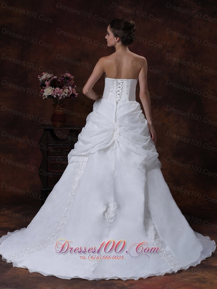 Strapless A-line Organza Bridal Dress With Beading Court Train