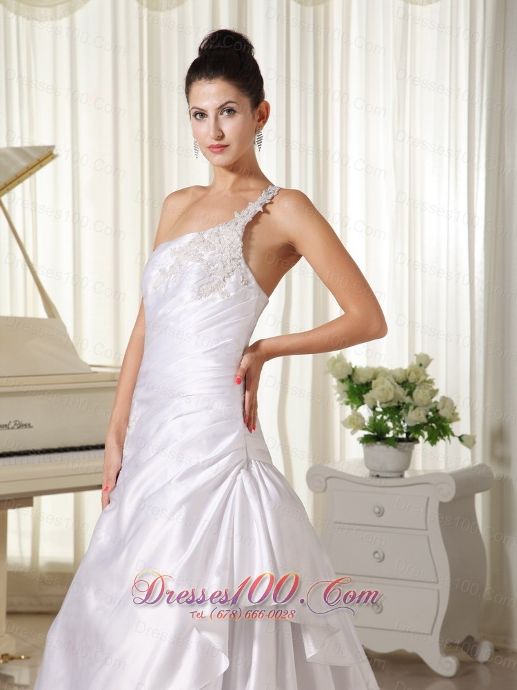 One Shoulder Taffeta Princess Court Train Bridal Dress