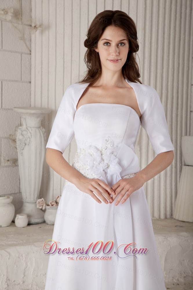 Strapless Court Train Organza Wedding Gown With Handle Flowers