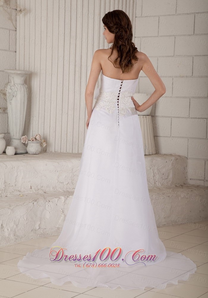 Strapless Court Train Organza Wedding Gown With Handle Flowers