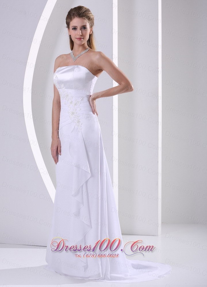 Strapless Beading Chiffon Appliques Beach Wedding Dress