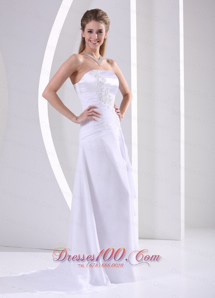 Strapless Beading Chiffon Appliques Beach Wedding Dress