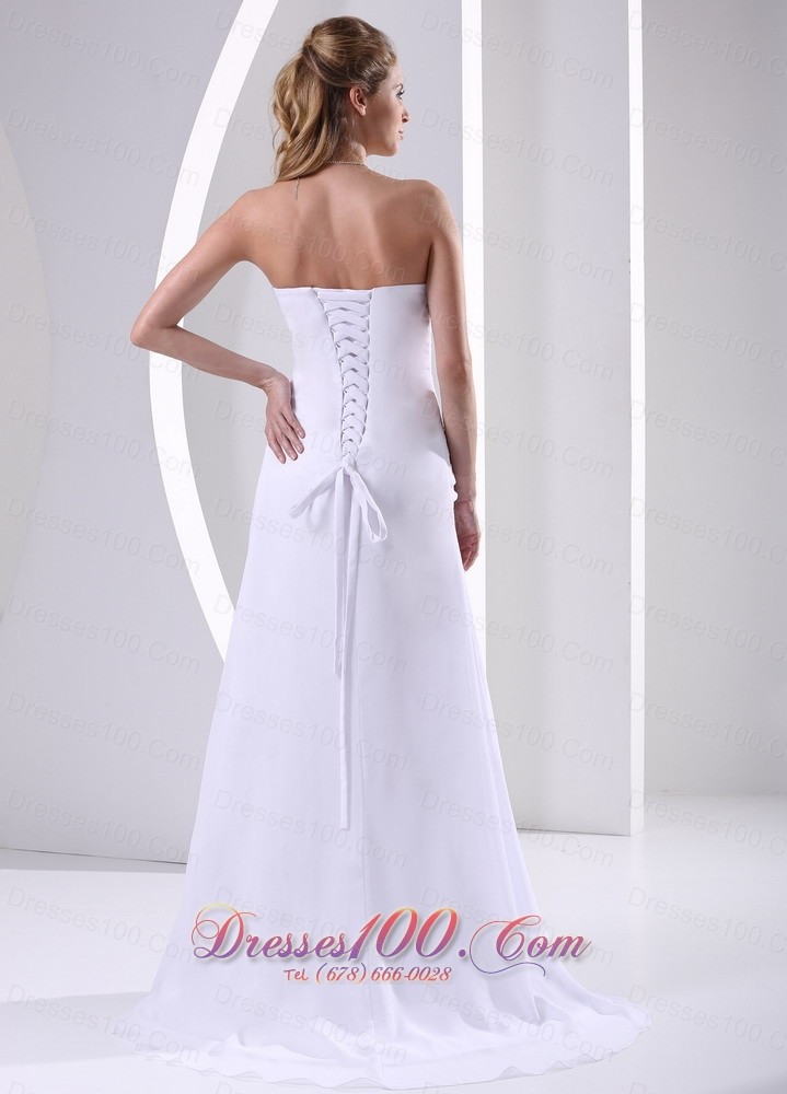 Strapless Beading Chiffon Appliques Beach Wedding Dress